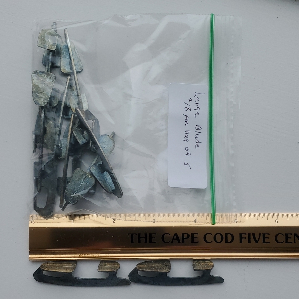 Set of 5 Vintage Metal Ice Skate Blades – Large Miniature Blades – Doll / Craft.